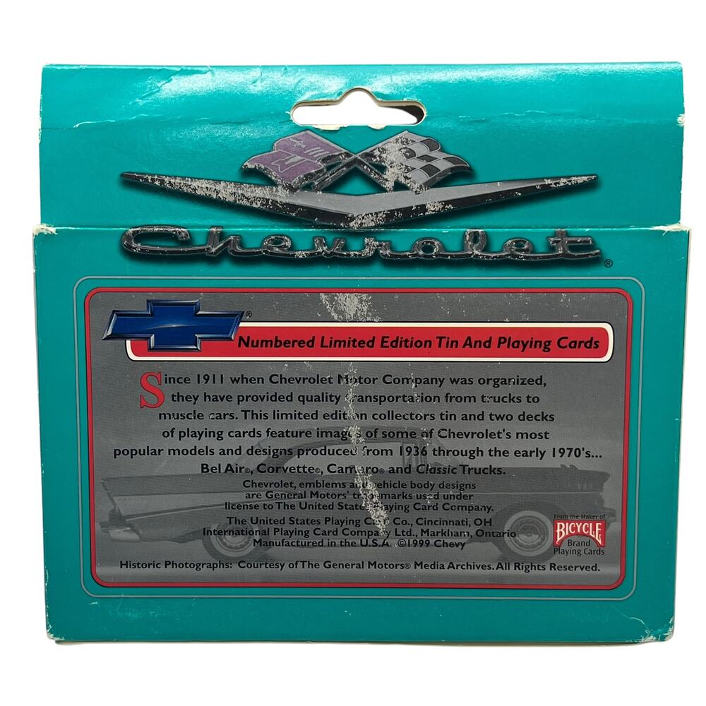 Vintage Chevrolet Twin Pack Playing Cards Collectible Tin - Picture 3 of 5